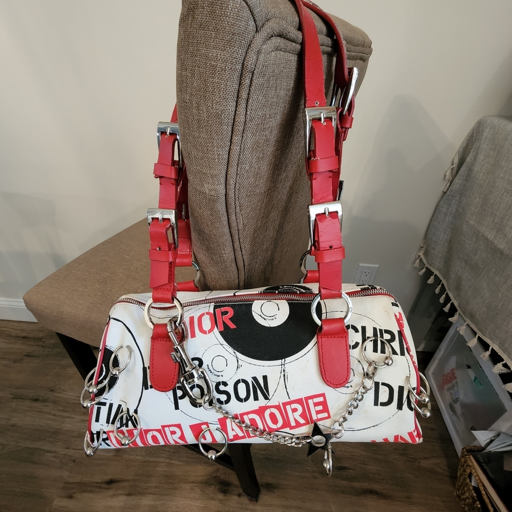Christian Dior Pop Line HandBag Canvas White Red authentic